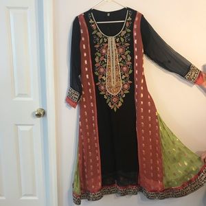 Embroidered pakistani pearl anarkali 3pc suit